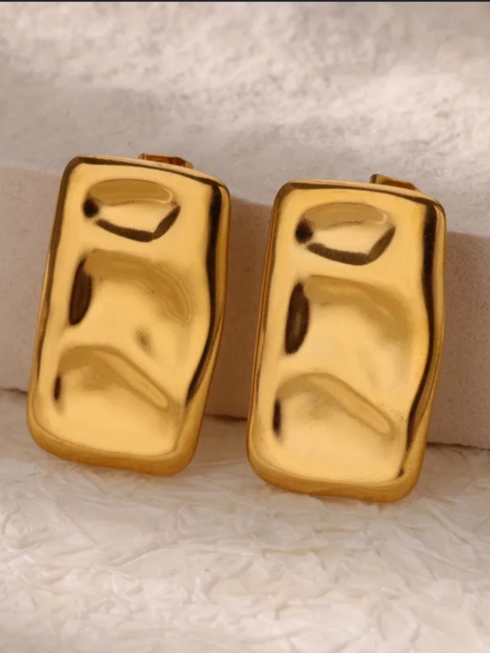 Hammered Gold Rectangular Clip-On Earrings for Women